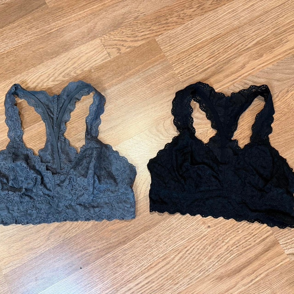 Women's Felina Lace Bralettes Gray Black Racer Back Size MEDIUM